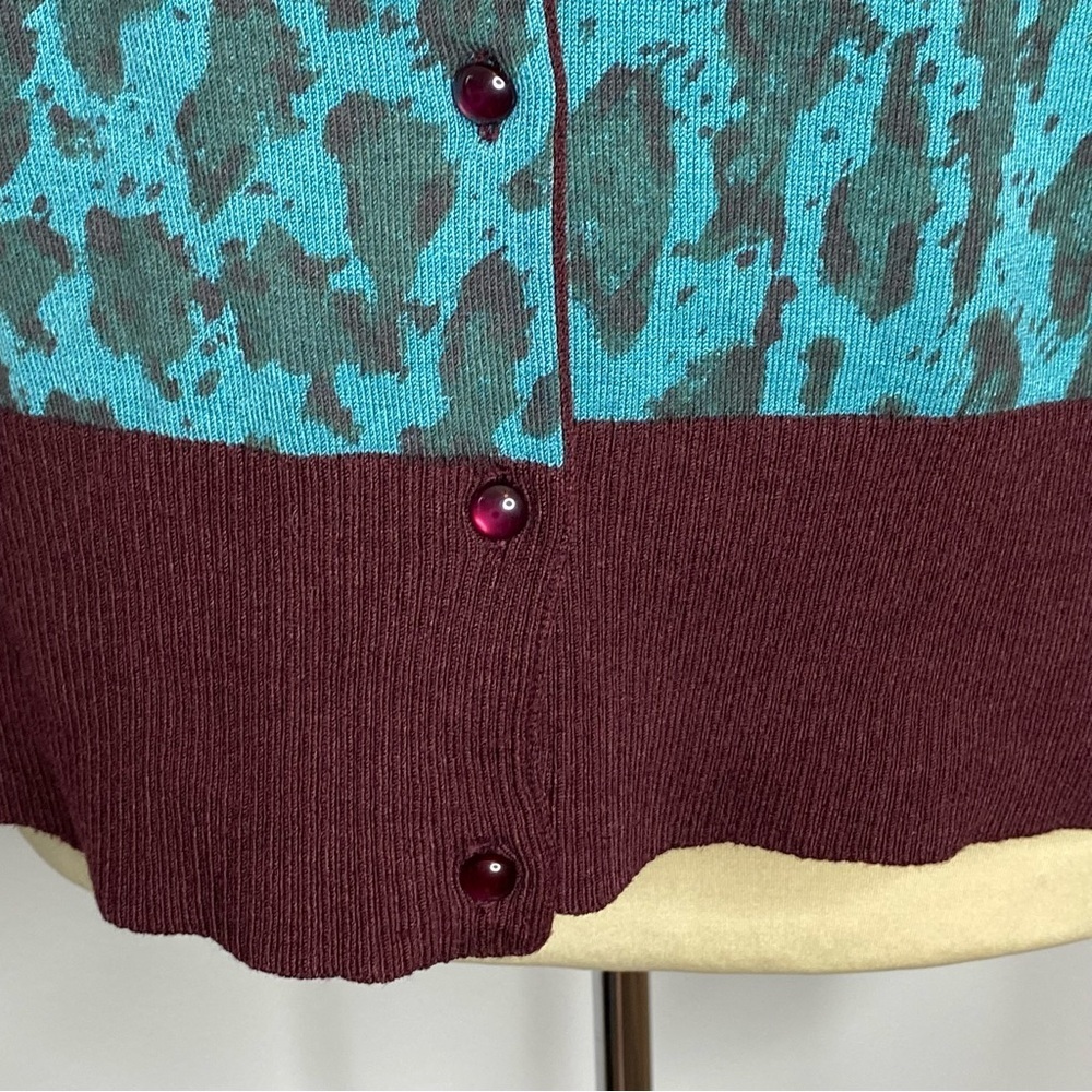 Michelle Nicole Burgundy and Teal Beaded Button Front Cardigan Sweater - Picture 4 of 8